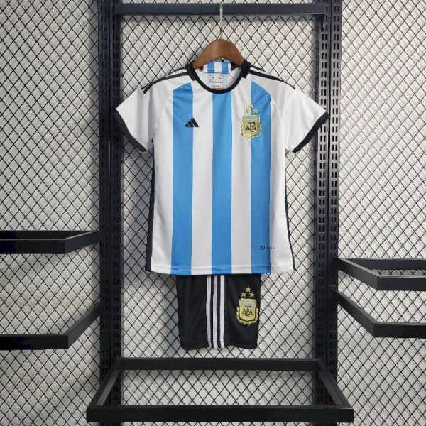 Argentina 2022 Word Cup Home 3-Stars Kids Jersey And Shorts Kit